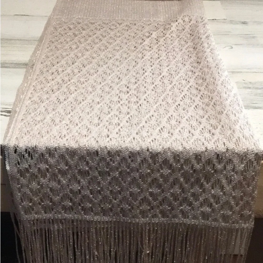 20”x94” pink shimmery lightweight blanket wrap scarf with fringe.